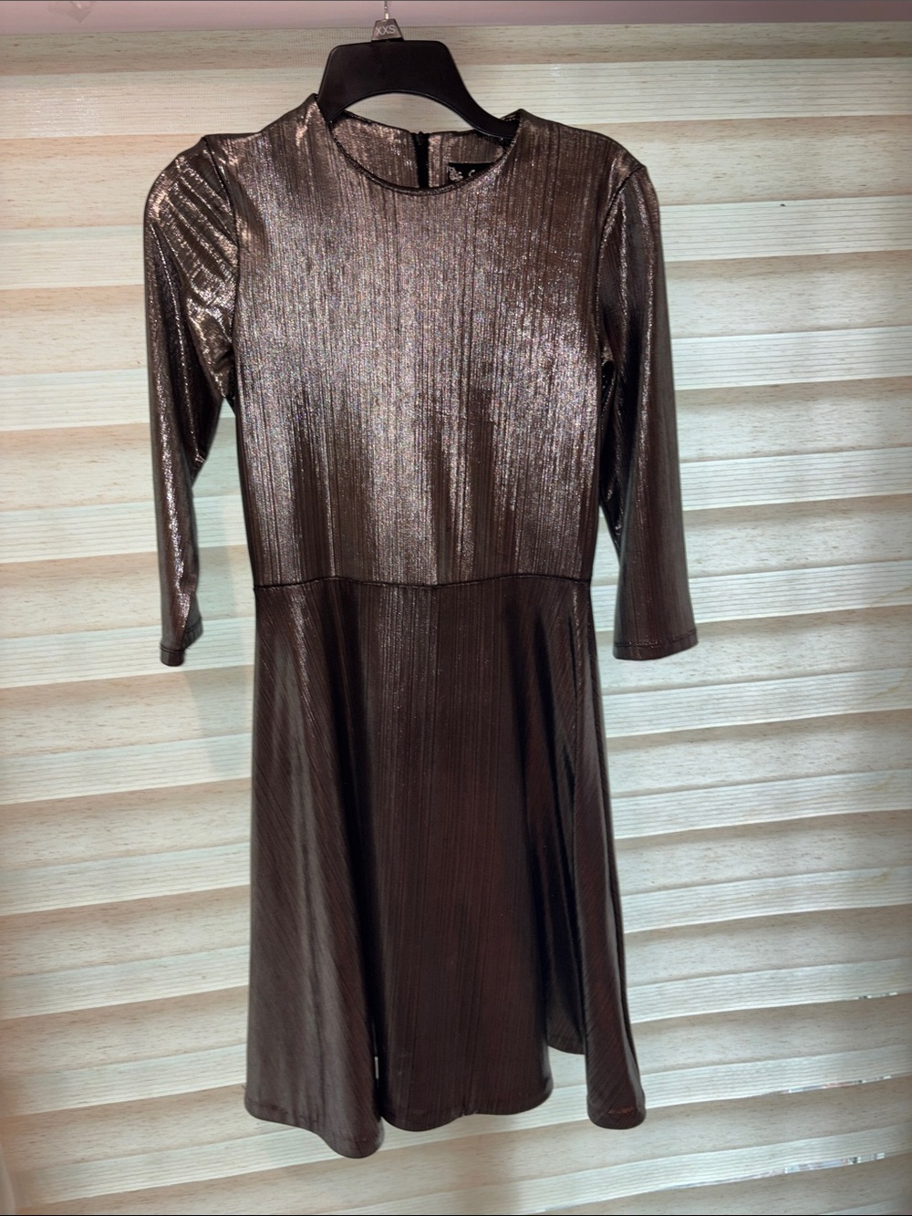 Shimmering Bronze Long-Sleeve A-Line Dress